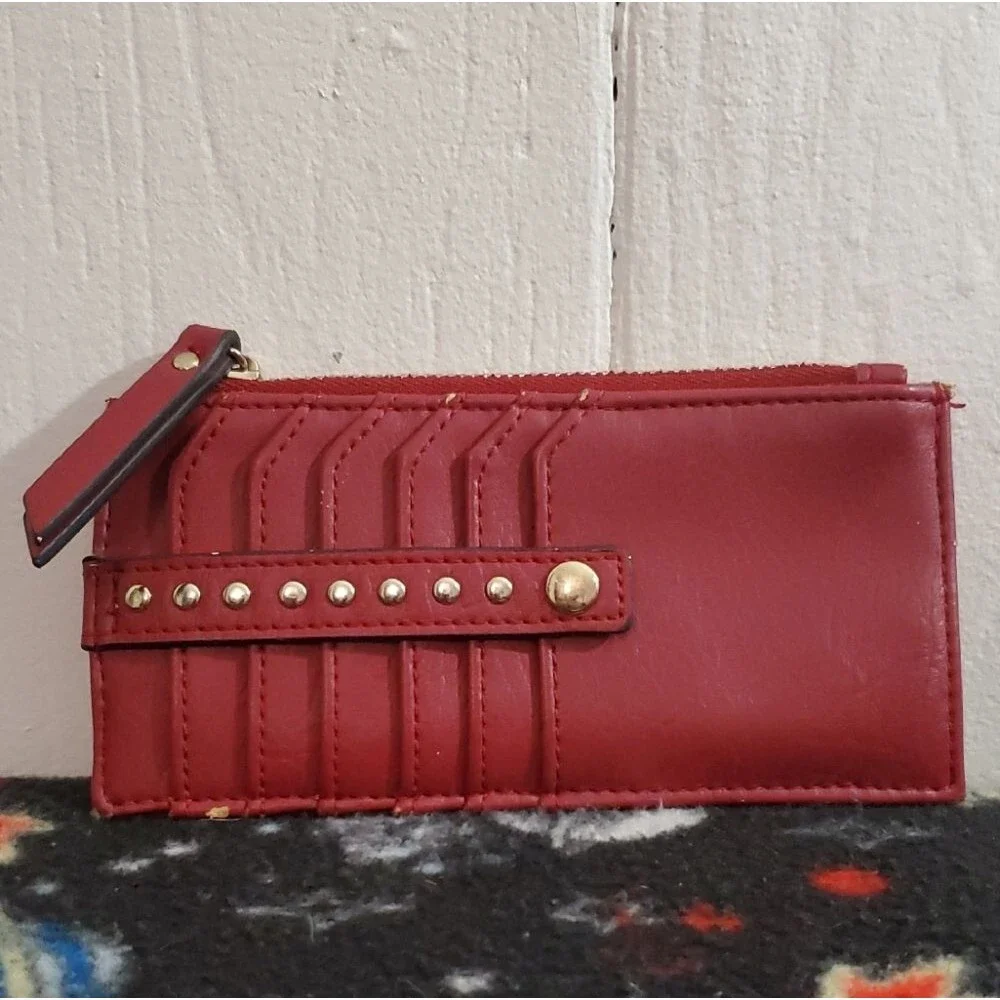 Chic Red Women's Card Holder with Gold Accents